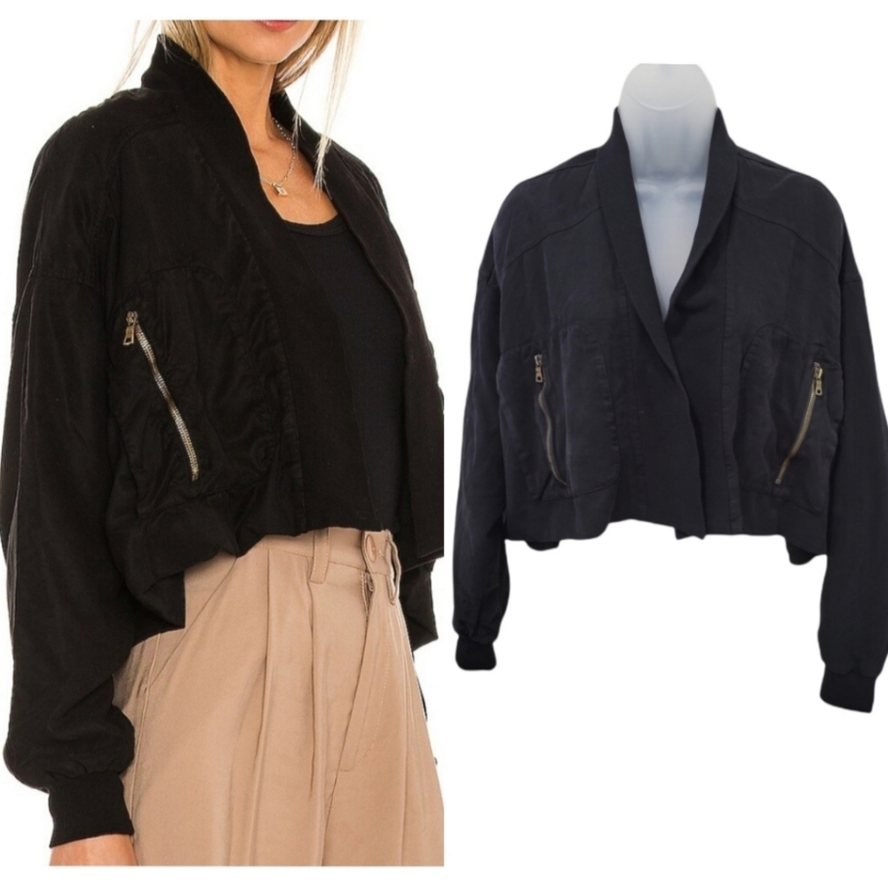 YF&B Young Fabulous and Broke Fara Cropped Chic Bomber Black Jacket XS NWT